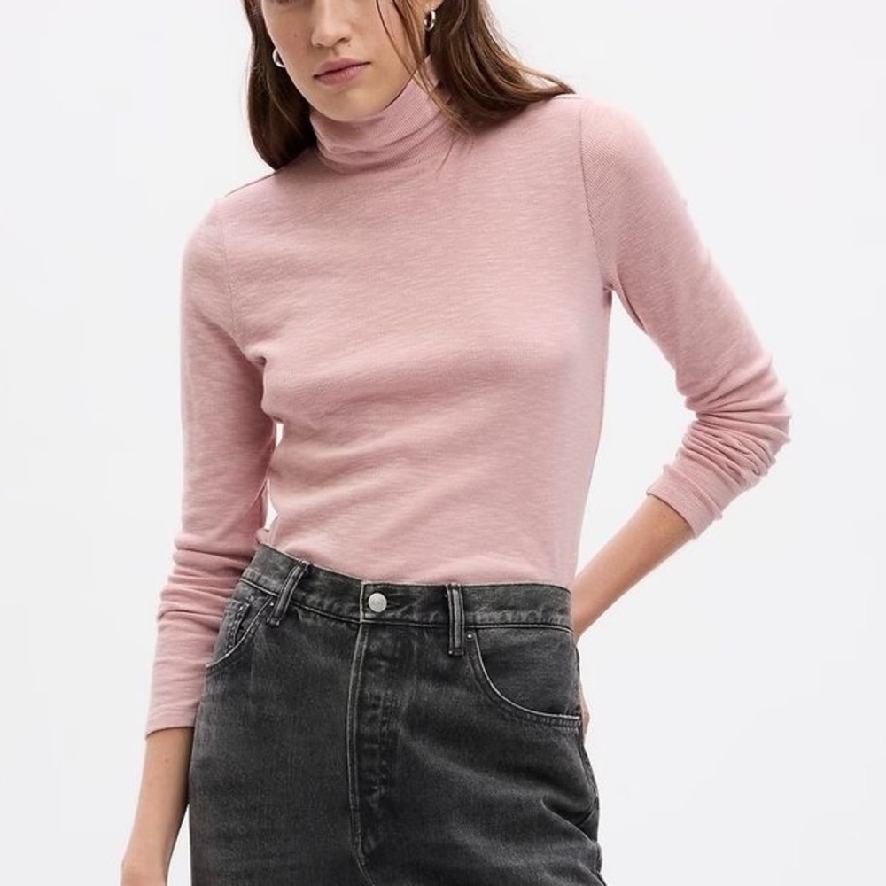 GAP Rose Blush Pink Essential Ribbed Turtleneck TShirt Top PS